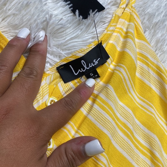 Lulu's Oceanna Yellow Striped Button-Up Tie-Front Tank Top - Picture 5 of 9
